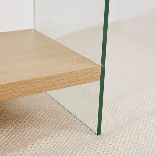 Console Table 2-Tier: 31.5 in Wide Rectangle Wood Shelf Glass Sides | Modern Desk Console Sofa Table Stand for Entryway - size: 31.5“W x 11.8"D x 30"H