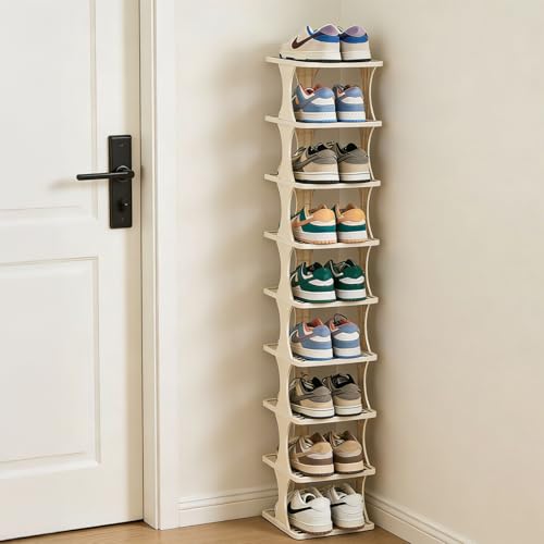 UFORU Vertical Shoe Rack 9 Tier,Narrow Free Standing Shoe Organizer | Shoe Shelf for Dorm,Narrow Shoe Rack for Closet,Entryway,Tall Stackable Plastic Shoe Organizer for Small Spaces,Easy Assembly