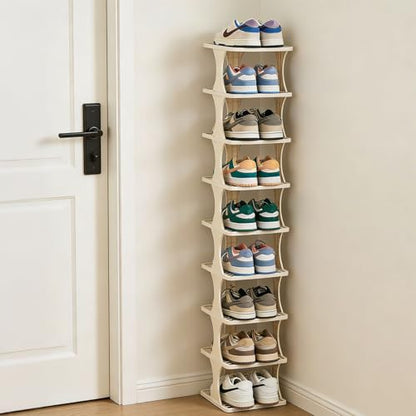 UFORU Vertical Shoe Rack 9 Tier,Narrow Free Standing Shoe Organizer | Shoe Shelf for Dorm,Narrow Shoe Rack for Closet,Entryway,Tall Stackable Plastic Shoe Organizer for Small Spaces,Easy Assembly