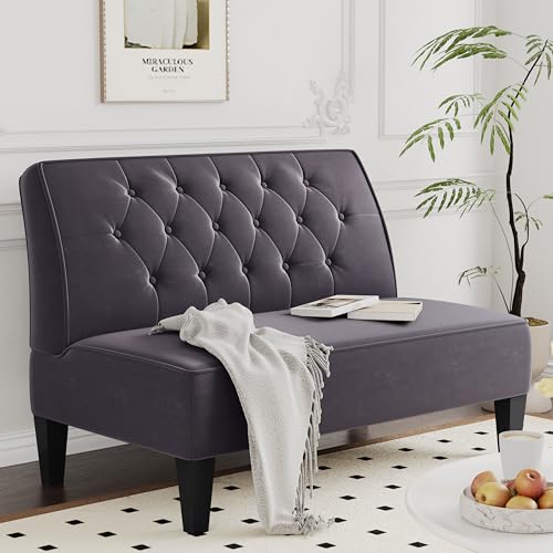 annjoe Button Tufted Loveseat Settee Upholstered Sofa Backrest Buckle Couch Banquette Bench for Dining Room Living Room Bedroom Funiture(Gray 1) - color: Dark Gray