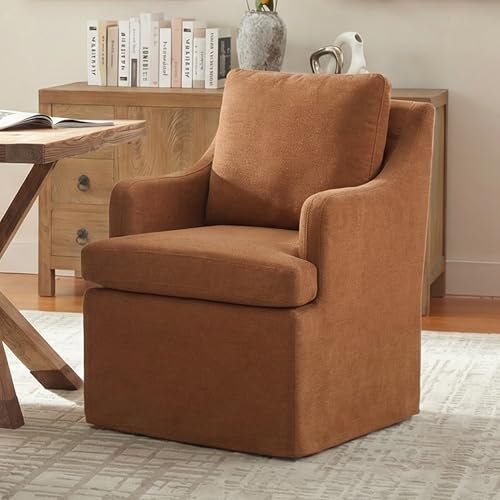 VKNOW Upholstered Dining Chairs, Dining Room Chairs with Casters | Modern Rolling Dining Chairs with Armrest, Soft Chenille Fabric, Washable Cover, Easy Assembly, Living Room, Bedroom, Orange - color: Orange, size: 1