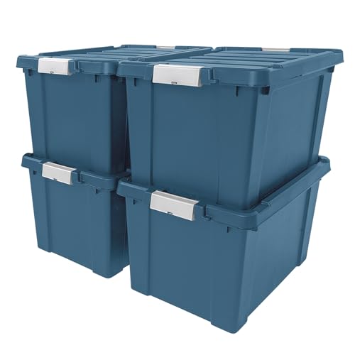 IRIS USA 4-Pack 19 Gal Heavy Duty Lockable Storage Totes with lids, Navy | Perfect for moving, garage organization, outdoor equipment and jobsite storage, Designed for dependable everyday use - color: Navy, size: 20 Gal - 4 Pack