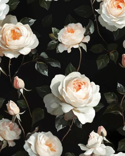 Dark Floral Peel and Stick Wallpaper Vintage Leaf Contact Paper White Flower Wall Mural Home Vinyl Waterproof Self Adhesive Removable Renter Friendly Wall Paper 17.5" x 393" - color: Black/White, size: 17.5" x 393"
