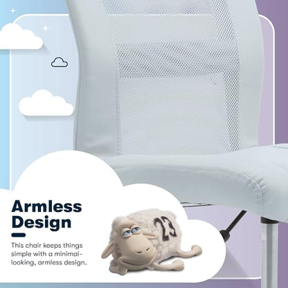 Serta Armless Small Home Desk Chair with Wheel, Ergonomic Mesh Office Chair | Essentials, Leather & Foam Cushioned Seat, Adjustable Height, Vanity Chair for Bedroom & Small Space, 360° Swivel, Sky Blue - color: Sky Blue