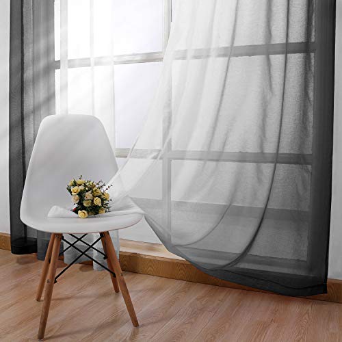DWCN Black Ombre Faux Linen Sheer Curtains - Gradient Semi Voile Grommet Top Bedroom and Living Room Curtains, 52 x 96 Inches Long, Set of 2 Window Curtain Panels - color: Black, size: 52"W x 96"L (Pack of 2)