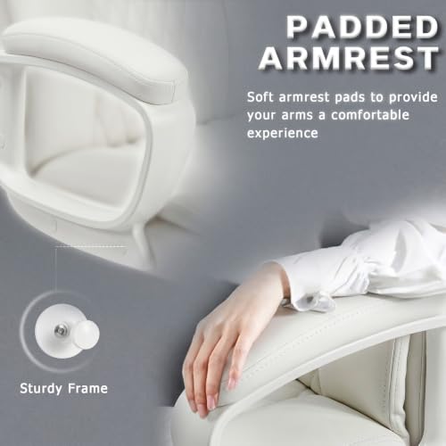 Home Office Executive Desk Chair, High Back PU Leather Chair, Height Adjustable Swivel Computer Chair with Padded Armrest (White) - color: White