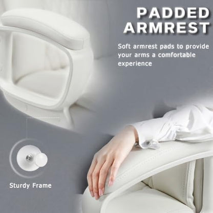 Home Office Executive Desk Chair, High Back PU Leather Chair, Height Adjustable Swivel Computer Chair with Padded Armrest (White) - color: White