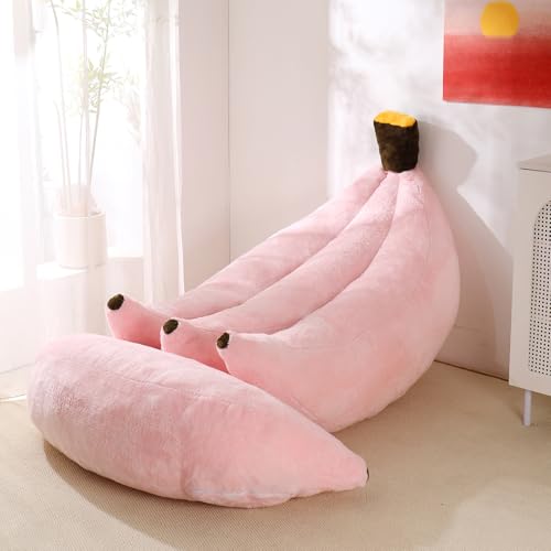 Banana Bean Bag Chair with Ottoman, Floor Sofa Bed with Footrest, Comfy Convertible Lounger for Adults, Plush Couch for Bedroom, Living Room or Dorm, L-Pink - color: Pink, size: Large