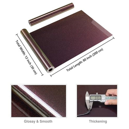 CRE8TIVE Plum Burgundy Gold Glitter Wallpaper Stick and Peel Vinyl 12"x80" | Shimmer Iridescent Holographic Glitter Contact Paper, Waterproof, Self Adhesive, Glossy Purple Wallpaper for Bathroom Bedroom - color: Plum Burgundy Gold, size: 12" x 80"