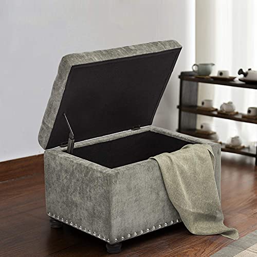 Storage Ottoman Foot Rest Stool, 24" Velvet Footstool Bench for Living Room Bedroom, Light Grey - color: Light Grey