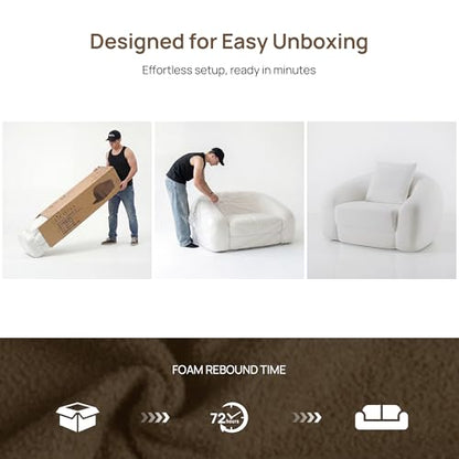SICOTAS 49.9" Curved Convertible Sofa Couch Bed for Living Room Futon Cloud Boneless Sleeper Chair Pull Out Floor Couch with Deep Seat Single Sofa Foam Lounger No Assembly for Bedroom Apartment, White