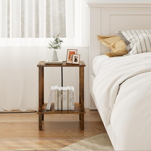 TUTOTAK End Table with Charging Station, Side Table Set of 2, Nightstand | 2-Tier Storage Shelf, Bedside Table with USB Ports, Sofa Table for Small Space, Livingroom, Bedroom Brown TB01BB041C - color: Pure Brown