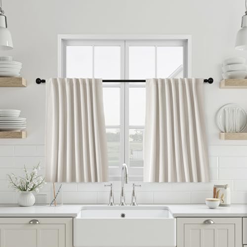 UHITECH Cream Short Blackout Curtains for Small Window 36 Inch 2 Panels | Linen Blend, Suitable for Kitchen/Bedroom/Basement/Living Room, Thermal Insulated, Noise Cancelling, Soundproof - color: Cream, size: 50"W x 36"L (Pack of 2)