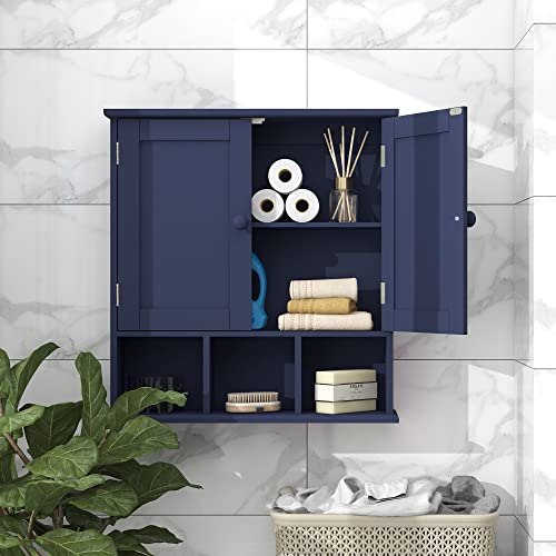 TaoHFE Blue Bathroom Over The Toilet Storage Cabinet | Wall Medicine Cabinet Organizer With 2 Door Adjustable Shelves,Wooden Modern Bathroom Shelves Wall Mounted Laundry Room - color: Blue
