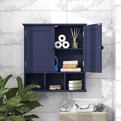 TaoHFE Blue Bathroom Over The Toilet Storage Cabinet | Wall Medicine Cabinet Organizer With 2 Door Adjustable Shelves,Wooden Modern Bathroom Shelves Wall Mounted Laundry Room - color: Blue