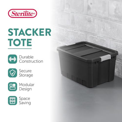 Sterilite Stacker Tote, Plastic Storage Bins with Lids, 19 Gallon, 6-Pack | Rugged Stackable Organizer Bin Containers with Latching Lids for Bed, Garage, Office, Kitchen, Closet & Classroom - size: 19 Gallon, style: 6 Pack