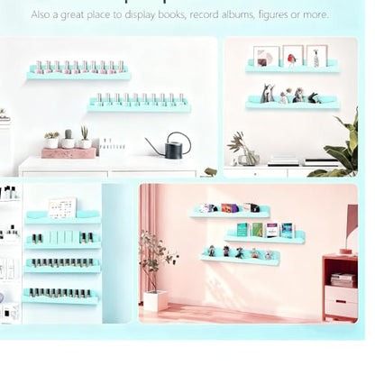 Nail Polish Wall Rack, 6-Shelf 15-Inch Light Green Acrylic Nail Polish Shelves with Removable Ends – Multi-Purpose Shelf for Essential Oils, Cosmetics Storage and Display for Salons and Bathrooms - color: Light Green