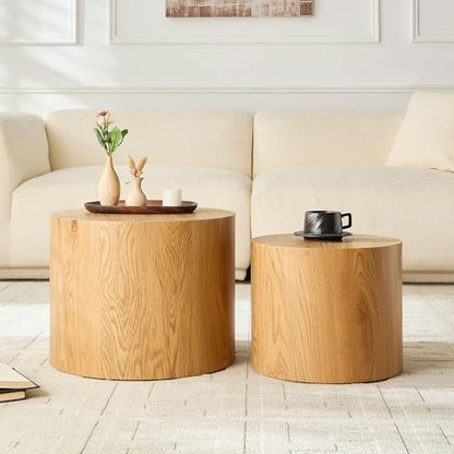 Round Nesting Coffee Table Set of 2, Modern Wooden Coffee Tables Circle Center Table for Small Space Accent End Side Table for Living Room Bedroom, No Assembling (Natural) - color: 18.9" Wooden Color
