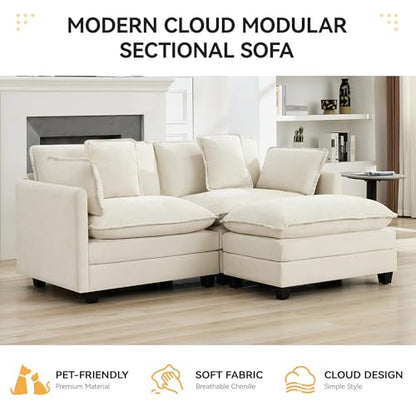 76'' Cloud Deep Seat Loveseat, Upholstered Chenille Modular 2-Seats Sectional Sofa Couch, Modern Comfy Settee Loveseat for Living Room Set, Small Apartment, Beige - color: Beige, size: 76'' L Shape