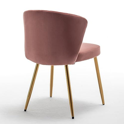 GDFStudio 30.71" Modern Velvet Accent Chair, Comfy Lounge Chair, Upholstered Side Chair with Channel Tufted Back, Gold Metal Legs, Armless Reading Chair for Living Room Bedroom Small Spaces, Rose - color: Rose + Polyester