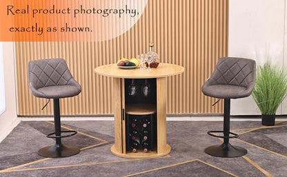 Wildhome Round Dining Table for 2-3, 31 Inch Dining Room Kitchen Table with 2-Tier Storage Shelf & Wine Rack, Modern Farmhouse Fluted Wood Slide Door Dinner Furniture,Circle(Non scalable-32 Inch-Oak) - color: Non-scalable-32 Inch-oak