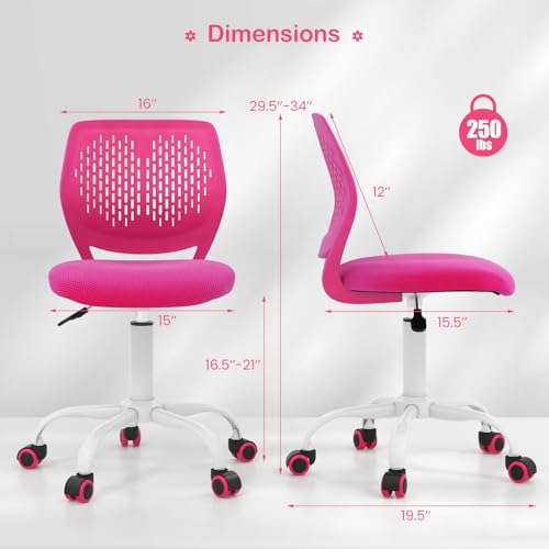 Giantex Kids Desk Chair, Adjustable Children Study Chair, Swivel Armless Mesh Task Office Chair, Computer Desk Chair with Adjustable Height & Lumbar Support, Rose - color: Rose
