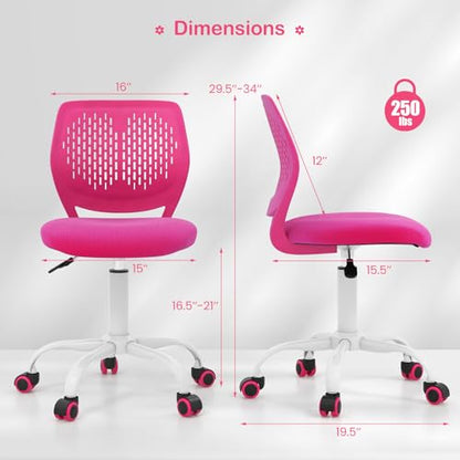 Giantex Kids Desk Chair, Adjustable Children Study Chair, Swivel Armless Mesh Task Office Chair, Computer Desk Chair with Adjustable Height & Lumbar Support, Rose - color: Rose