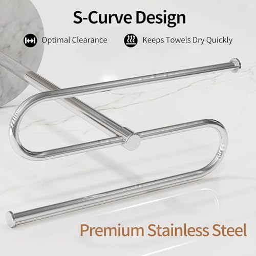 STWWO Hand Towel Holder for Bathroom Countertop with Marble Base | S-Shape Towel Stand Holds 2 Towels, Rust-Proof Stainless Steel Towel Rack for Kitchen, Brushed Nicke - color: Brushed Nickel