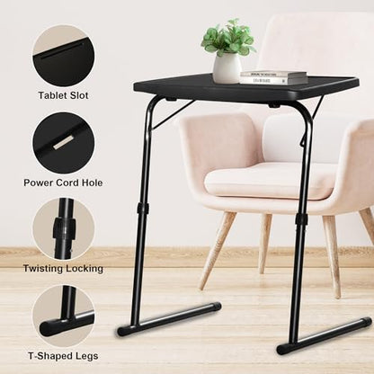 XL Adjustable Folding TV Tray Table, Larger TV Dinner HDPE Plastic Tray Table for for Eating, Adjustable Folding Laptop Table, TV Tray for Laptop, Eating, Drawing, Snacks, etc, Black - size: XL-Large