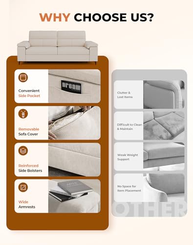 Upvilla 88.97" Modern Couches for Living Room(Beige) | with 8” Cushion, Comfy 2-Seater Chenille Loveseat Sofa with Convertible Armrest, Removable Sofa Cover, High Leg - color: Beige, size: 88.97" Couch