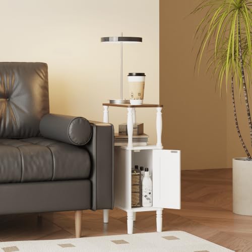 Veegle Narrow Nightstand, Skinny End Side Table(White) | Mid-Century Modern Nightstand with Storage,bedside table for Bedroom and Living Room - color: White