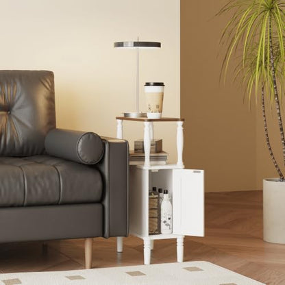 Veegle Narrow Nightstand, Skinny End Side Table(White) | Mid-Century Modern Nightstand with Storage,bedside table for Bedroom and Living Room - color: White
