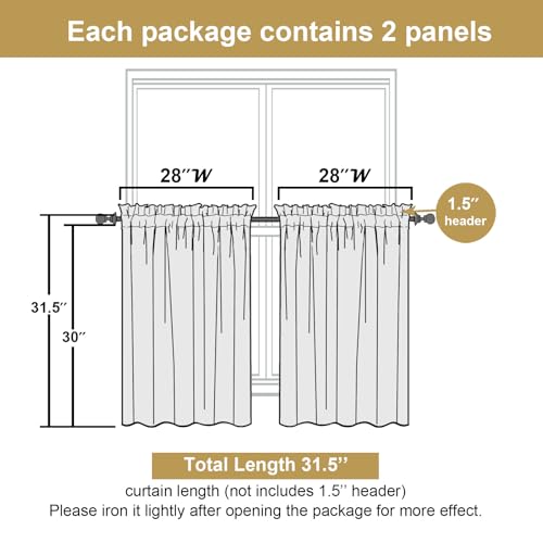 Leia Charcoal Grey Sheer Kitchen Curtains 30 Inch Length 2 Pcs, Leaf Textured Voile Classic Jacquard Tiers, Dual Rod Pocket Window Treatments for Bedroom Living Room, Each Panel 28" W x 30" L - color: Charcoal Grey, size: 28"W x 30"L (Pack of 2)