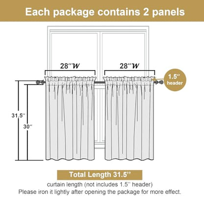 Leia Charcoal Grey Sheer Kitchen Curtains 30 Inch Length 2 Pcs, Leaf Textured Voile Classic Jacquard Tiers, Dual Rod Pocket Window Treatments for Bedroom Living Room, Each Panel 28" W x 30" L - color: Charcoal Grey, size: 28"W x 30"L (Pack of 2)