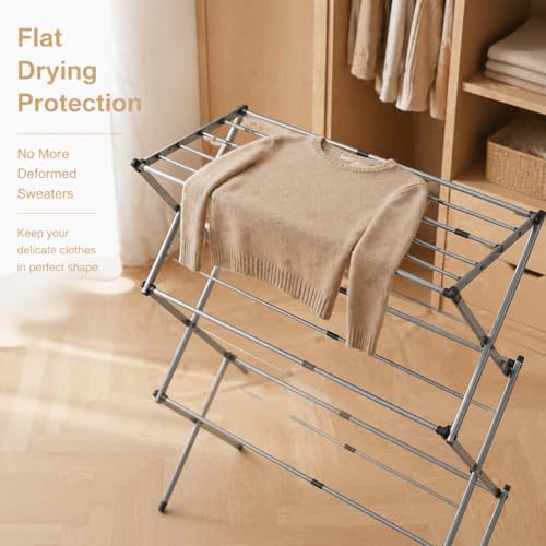 Drying Racks 3 Tier Expandable Clothes Airer Collapsible Clothes Drying Rack, Space-Saving Laundry, Hanging Clothes Indoors & Outdoors, Lightweight, Compact, Folds Away for Convenient Storage