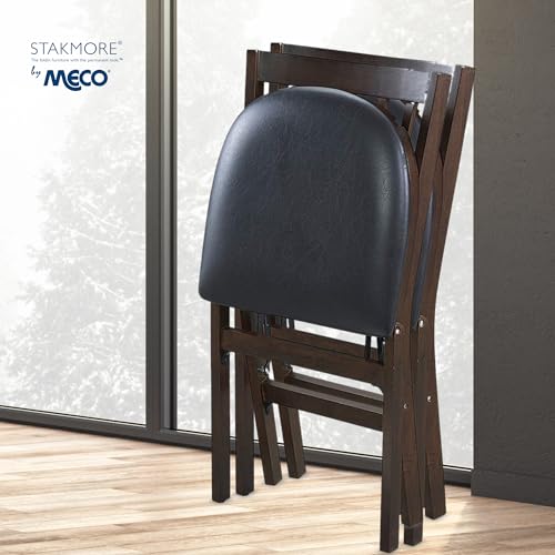 Stakmore Premium Solid Wood Dining Table Compact Folding Chair Set with Fabric Padded Upholstered Seat, Espresso/Black (Set of 2) - color: Espresso
