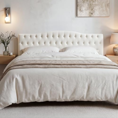 Iroomy Upholstered Queen Headboard, Button Diamond Tufted Headboard with Adjustable Height and Solid Wood Leg, Velvet Padded Headboards for Queen Size Bed, Modern Head Board, White - color: White, size: Queen