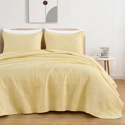 Chezmoi Collection Kingston Queen Size Bedspread Set, 3-Piece Pastel Yellow Oversized Quilted Microfiber Lightweight Bedspread Coverlet (100"x106") for All Seasons - color: Pastel Yellow, size: Queen