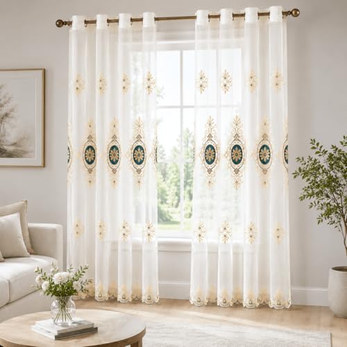Customized Simple Chenille Jacquard Sheer Window Elegance Curtains/Drapes/Panels/Treatments for Bedroom Living Room,Top Grommets(2 Panels) | Airy Fabric Feel, Delicate Pattern Detail, Gentle Natural Light, for Bedroom and Living Room Windows - color: Blue