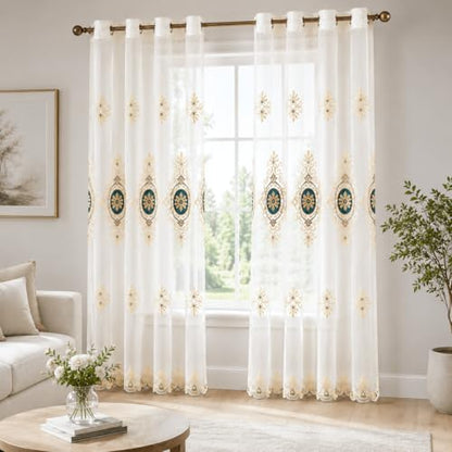 Customized Simple Chenille Jacquard Sheer Window Elegance Curtains/Drapes/Panels/Treatments for Bedroom Living Room,Top Grommets(2 Panels) | Airy Fabric Feel, Delicate Pattern Detail, Gentle Natural Light, for Bedroom and Living Room Windows - color: Blue