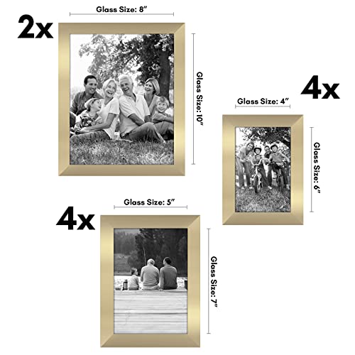 Americanflat Set of 10 Picture Frames with Shatter-Resistant Glass - Gallery Wall Frame Set with Two 8x10, Four 5x7 and Four 4x6 Frames - Signature Collection - Gold | Includes two 8x10, four 5x7 and four 4x6, shatter-resistant glass, hanging hardware inc