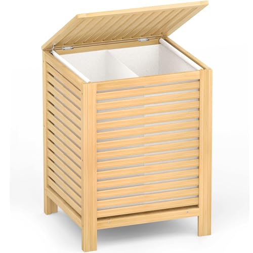 Bamboo Laundry Hamper with Lid, 120L Large Clothes Laundry Sorter with Removable 2-Section Liner Bag, Raised Laundry Basket Organizer for Clothing, Bathroom, Bedroom, Laundry Room, Natural - color: Natural