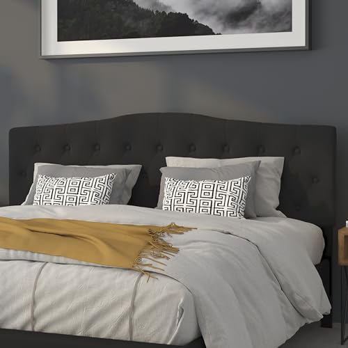EMMA + OLIVER Tufted Upholstered King Size Headboard in Black Fabric - color: Black, size: King