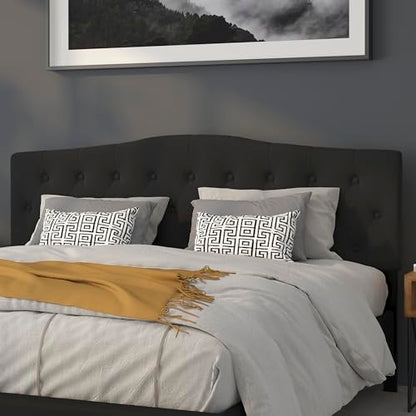 EMMA + OLIVER Tufted Upholstered King Size Headboard in Black Fabric - color: Black, size: King