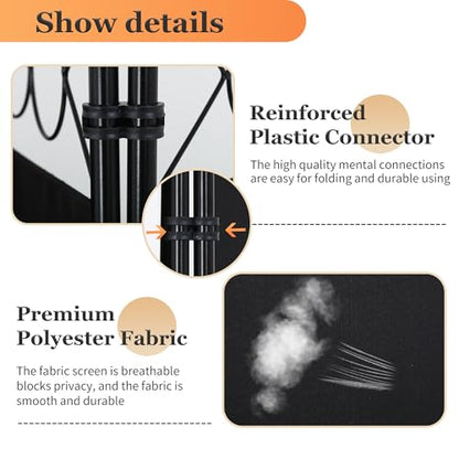 PayLessHere 4 Panel Room Divider 6FT Steel Frame Screen Folding Privacy Divider Freestanding Partition for Home Office Bedroom,Coal Black - color: Coal Black