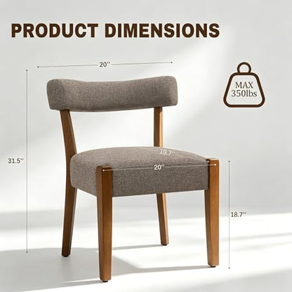 RNKSFX Upholstered Dining Chairs Set of 2, Walnut Wooden Kitchen & Dining Room Chairs, Mid Century Modern Fabric Farmhouse Dining Chairs Oversized Sturdy Rounded Chairs Curved Back, Tan Brown - color: Tan Brown