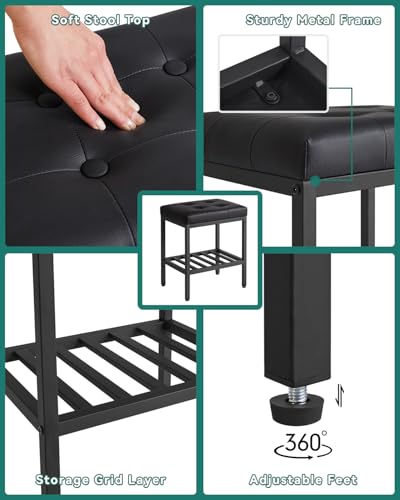 IBUYKE Rectangular Makeup Stool, PU Seat Vanity Chair, Black WBD017B | Adjustable Feet Storage Space Footrest Multi-Use Small Side Table Ottoman Bedroom - color: Black, size: Rectangular