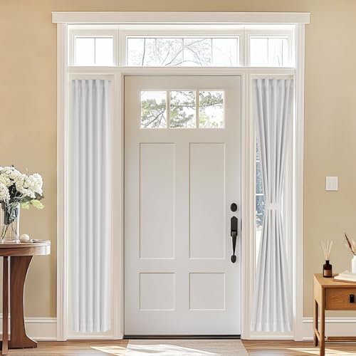 Vatge Sidelight Curtains for Front Door, 12 Inch Wide Narrow Window Curtains for Side Door, 1 Panel, W12 x L80, Greyish White - color: Greyish White, size: 12"W x 80"L (Pack of 1)