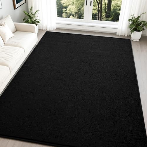 Nuttumico Large Modern Area Rugs for Bedroom Living Room, 5x7 Feet Black Rug, Thickened Memory-Foam Indoor Carpets, Minimalist Rug for Boys Girls, Soft, Non-Slip and Machine-Washable - color: Black, size: 5' X 7' (Rectangular)
