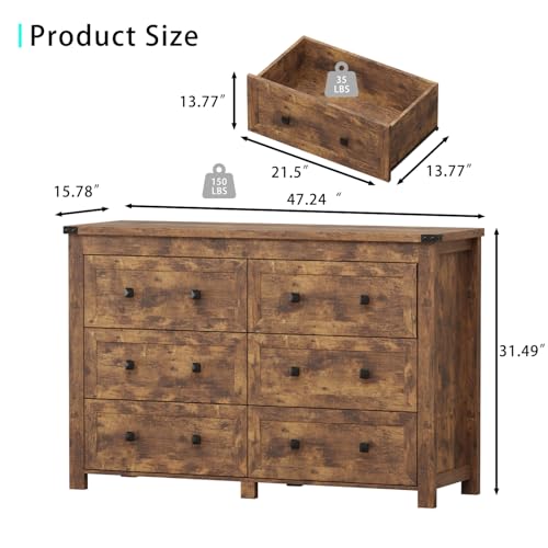 6 Drawer Dresser for Bedroom, Brown Modern Dressers & Chests of Drawers with Metal Handles, Closet Storage Dresser, Storage Cabinet and Organizer with Drawers - color: Brown, style: Classic 6 Drawers